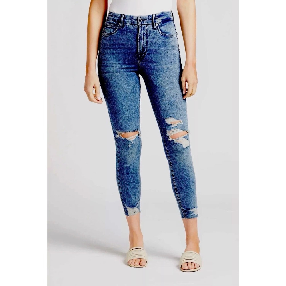 NWT Good American Good Waist Crop Skinny High Rise Distressed Jeans Size 4 27‎
